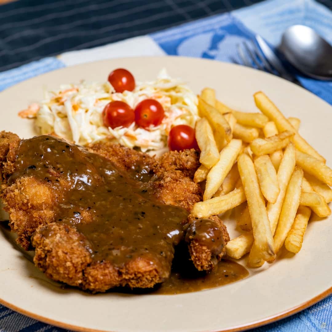 Resepi Chicken Chop Goreng Dengan Coleslaw & Sos Black Pepper