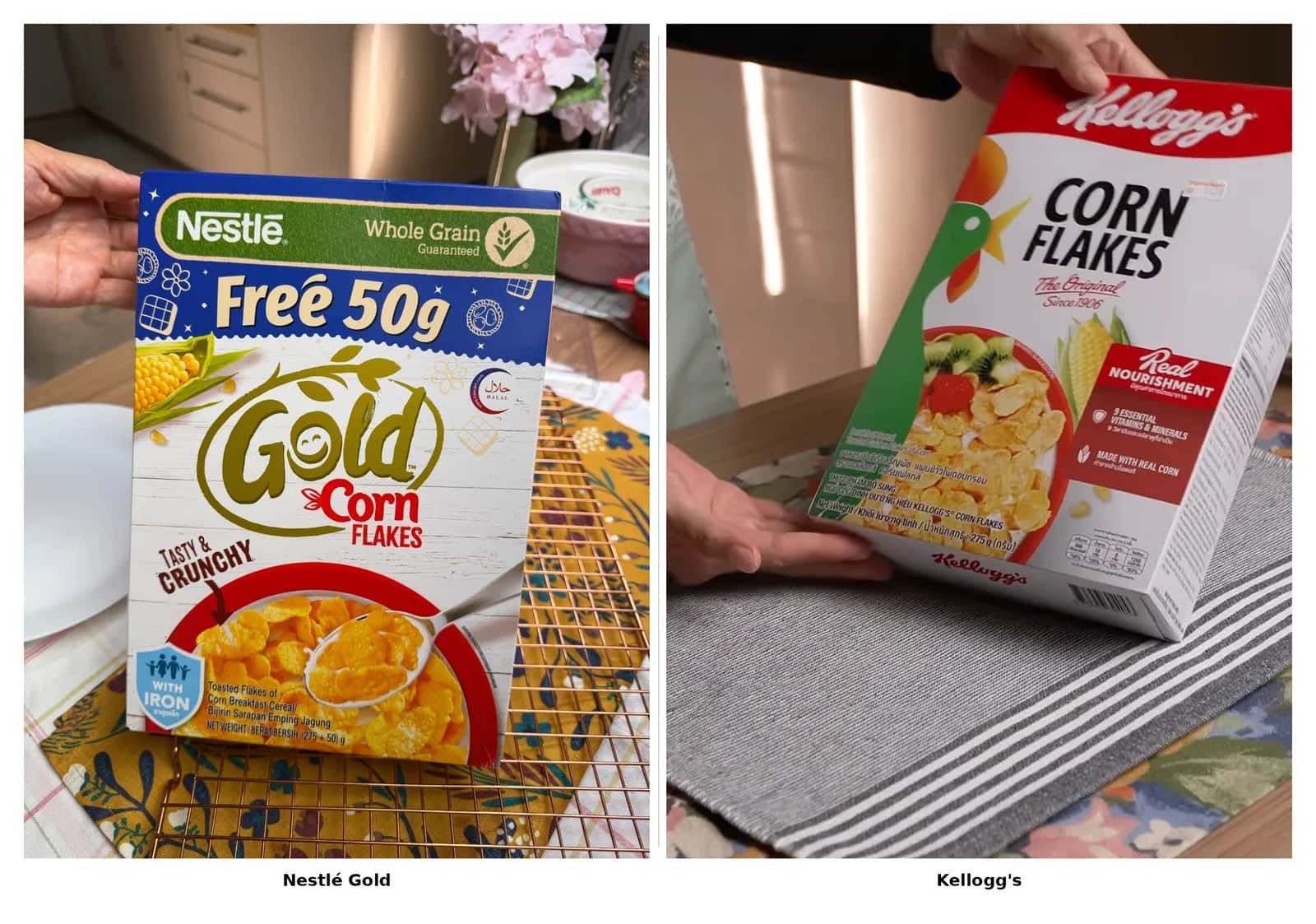 Cornflakes Kellogg's vs Nestle Gold: Apa Bezanya dari Segi Tekstur, Kerangupan dan Hasil Dalam Resepi?